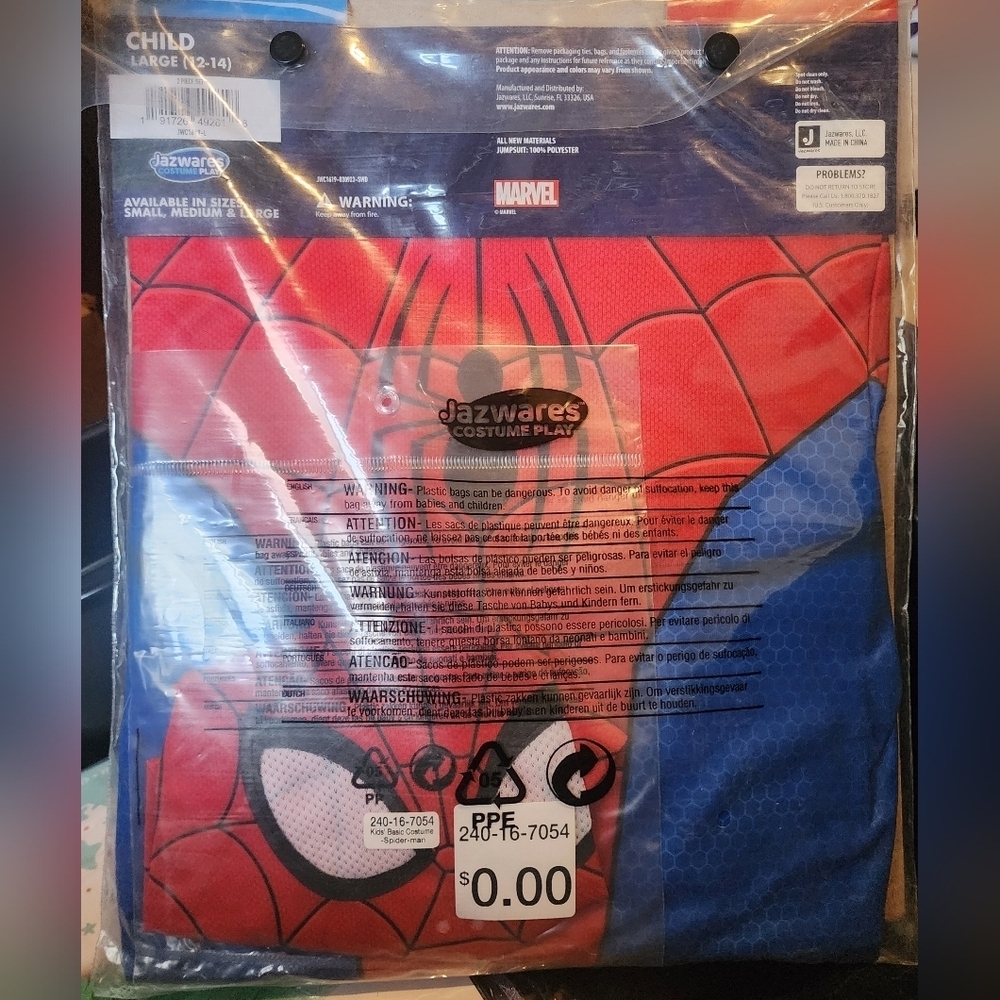 NWT Marvel Spider-Man Child Costume Halloween Cosplay Jumpsuit & Fabric Mask New - Picture 5 of 5